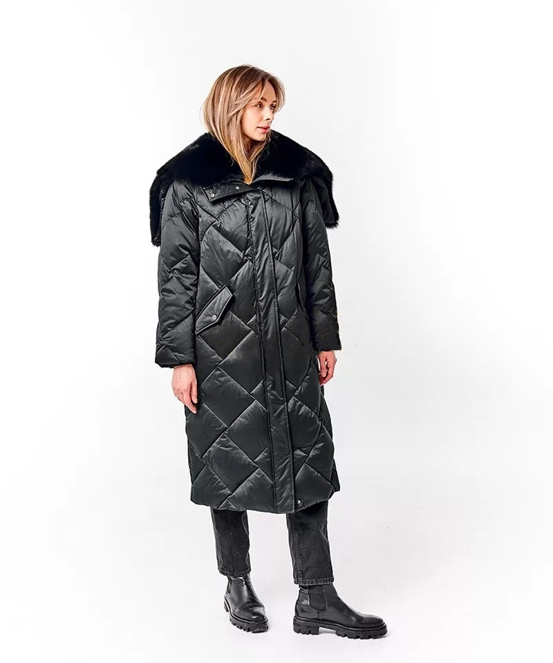Echte Polar-Fuchsfell-Kragen-Kapuze Daunen-Wintermantel