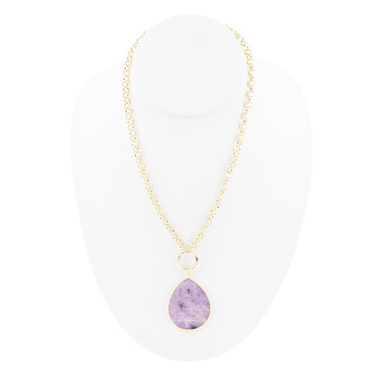 Purple Amethyst Teardrop Golden Chain Necklace