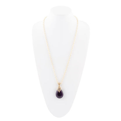 Purple Quartz Teardrop Golden Pendant Necklace