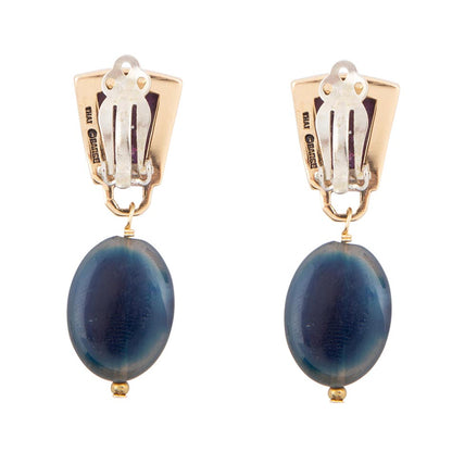 Lila Türkis Indigo Goldene Clip-Ohrringe