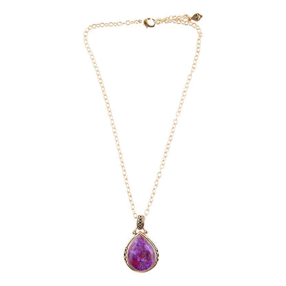 Purple Turquoise Teardrop Golden Pendant Necklace