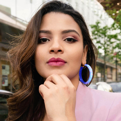 Large Rave Lucite Hoops in Blue