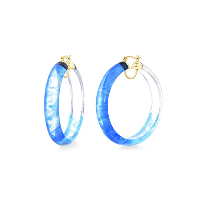 Tie Dye Lucite Hoops in Blue