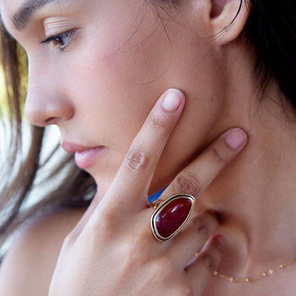 Orange Carnelian Golden Statement Ring