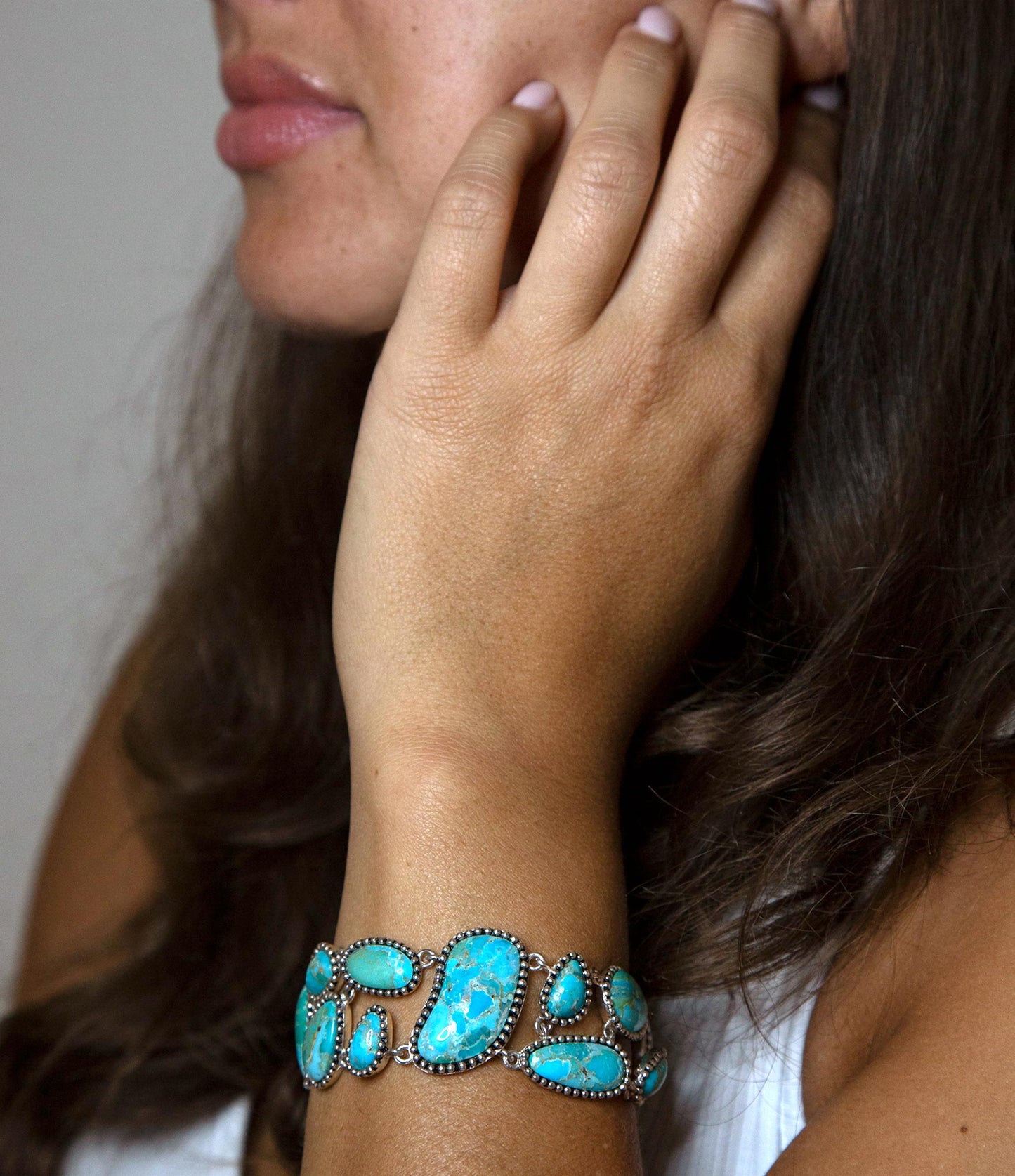 Bracciale a catena in argento sterling con turchese blu raffinato