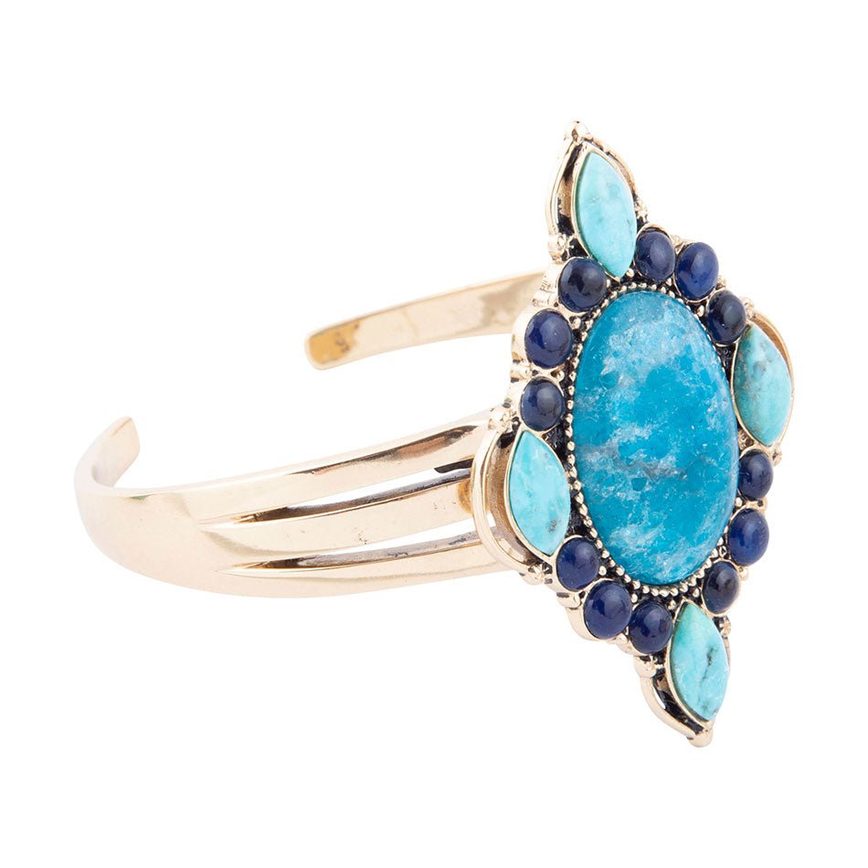 Regal Blau Apatit Gemischte Stein Goldene Manschettenarmbänder