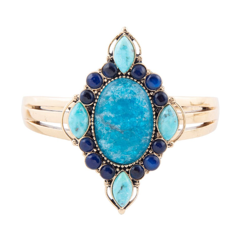 Regal Blau Apatit Gemischte Stein Goldene Manschettenarmbänder