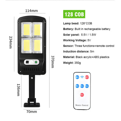Fjärrstyrd solcells gatulampa med rörelsesensor och LED-ljus