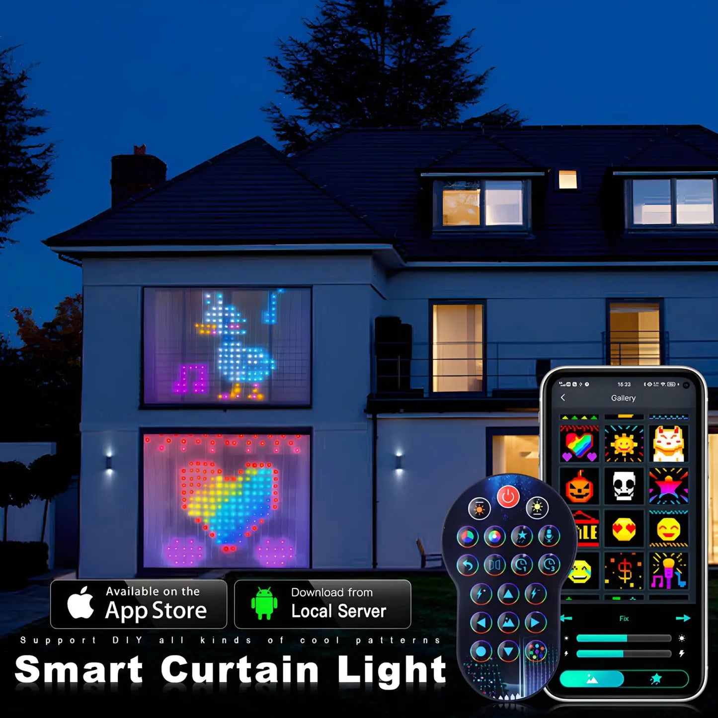 RGB smart ljusslinga för gardin- och festdekoration med appstyrning