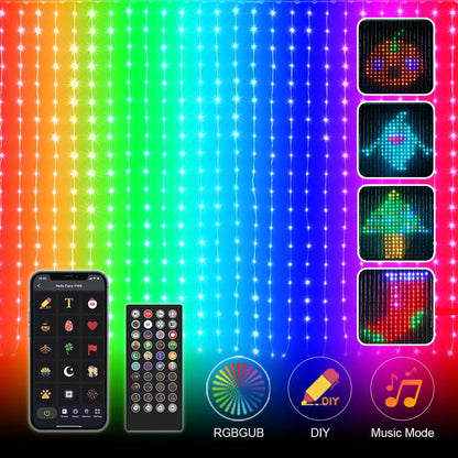 RGB smart ljusslinga för gardin- och festdekoration med appstyrning