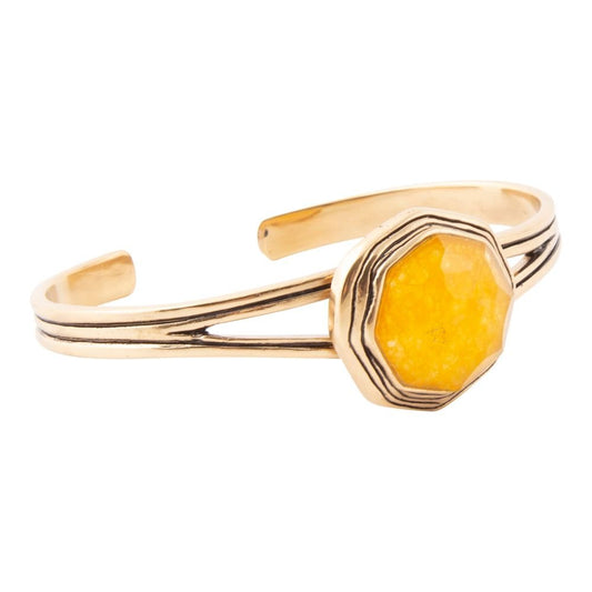 Bracciale con quarzo giallo e polsino dorato con pietre di fiume