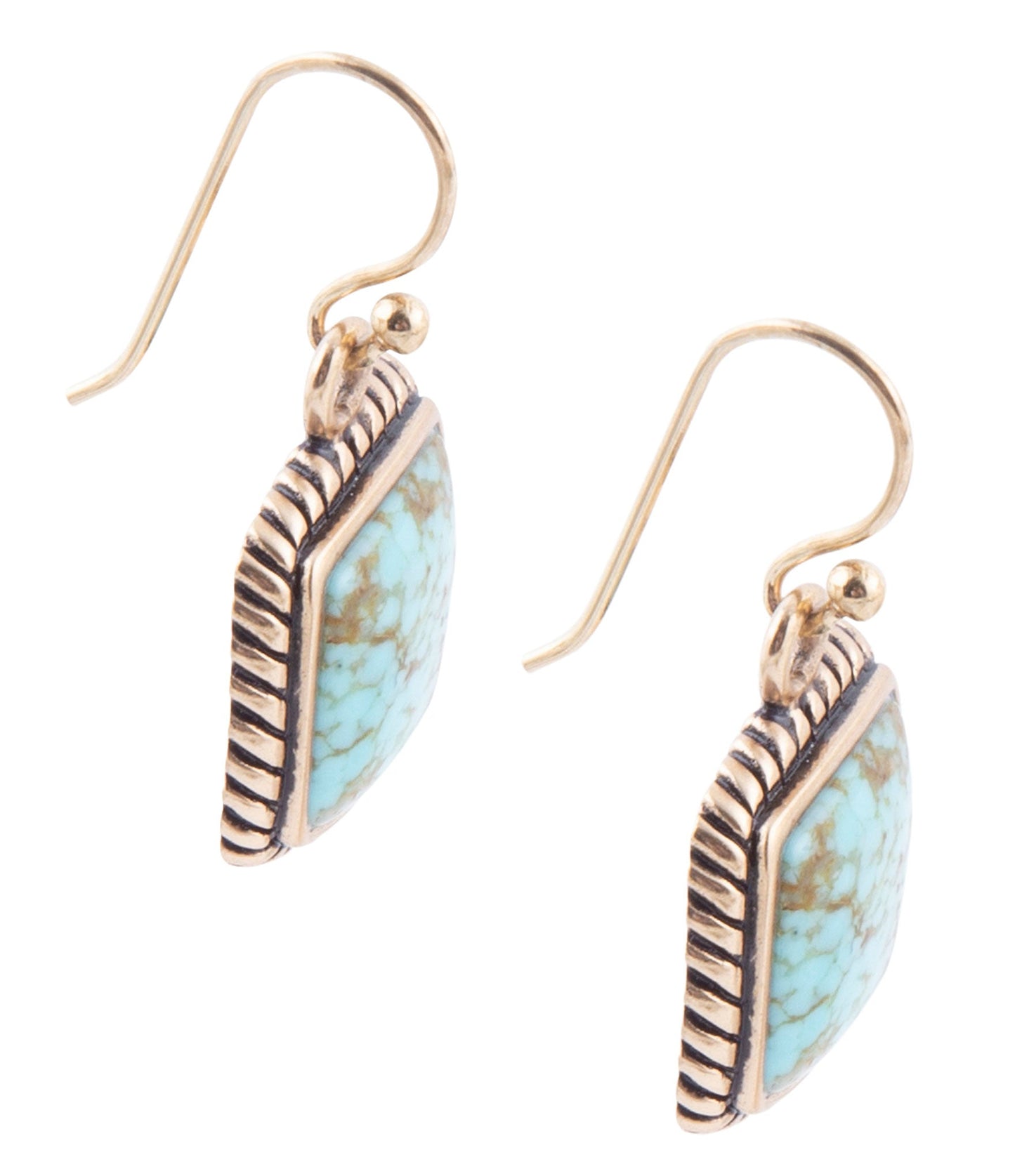 Roped Blue Turquoise Golden Dangle Earrings