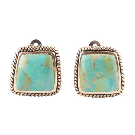 Orecchini con clip dorata e turchese blu intrecciato