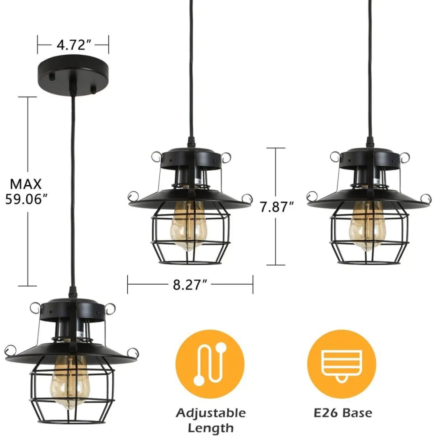 Rustik svart hänglampa för ö med justerbar burdesign
