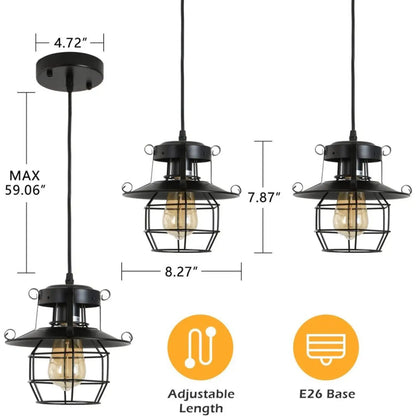 Rustik svart hänglampa för ö med justerbar burdesign