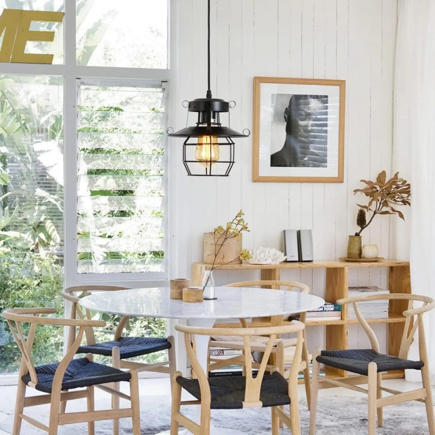 Rustik svart hänglampa för ö med justerbar burdesign
