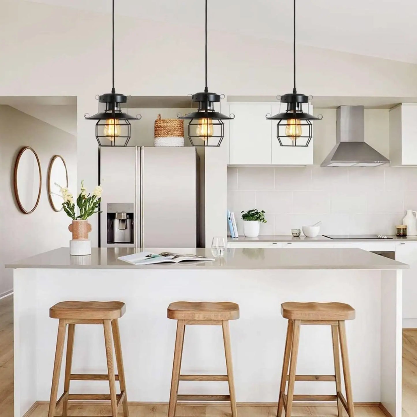 Rustik svart hänglampa för ö med justerbar burdesign