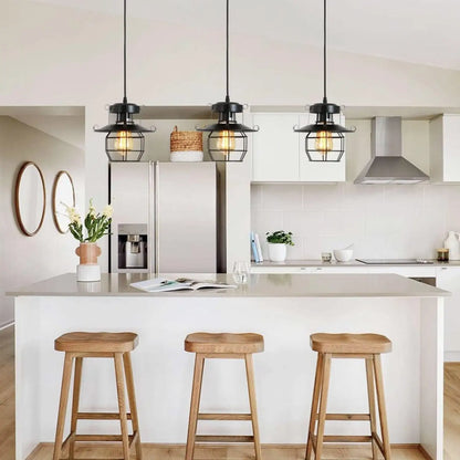Rustik svart hänglampa för ö med justerbar burdesign