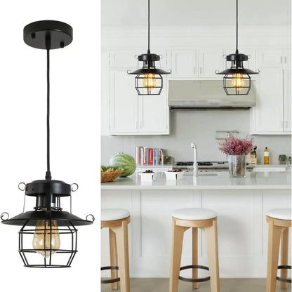 Rustik svart hänglampa för ö med justerbar burdesign