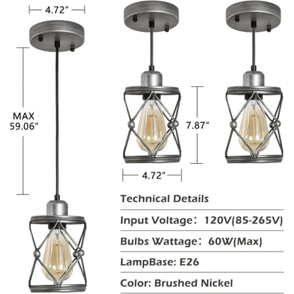 Rustik silver metallhänge ljus för kök med justerbar LED-lampa