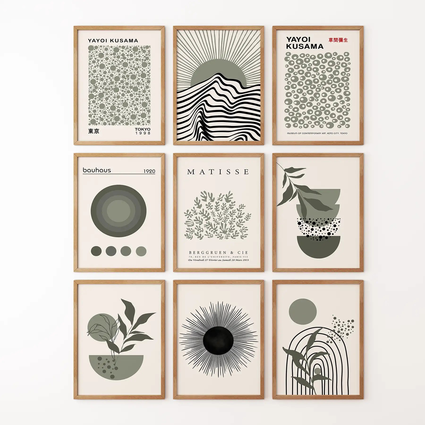 MCM Boho Abstract Wall Art Set of 9. Bauhaus, Matisse Prints