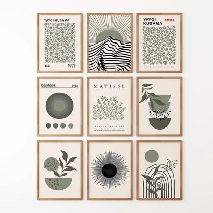 MCM Boho Abstract Wall Art Set of 9. Bauhaus, Matisse Prints