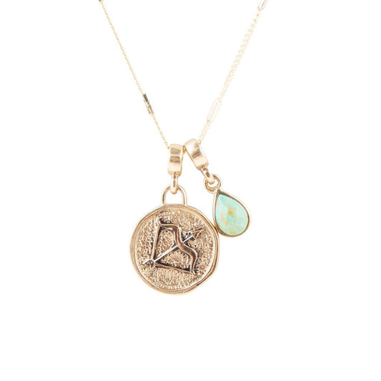 Sagittarius - Zodiakalny niebieski turkusowy złoty naszyjnik z zawieszką