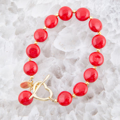 Scardale Red Shell Pearl Golden Toggle Bracelet