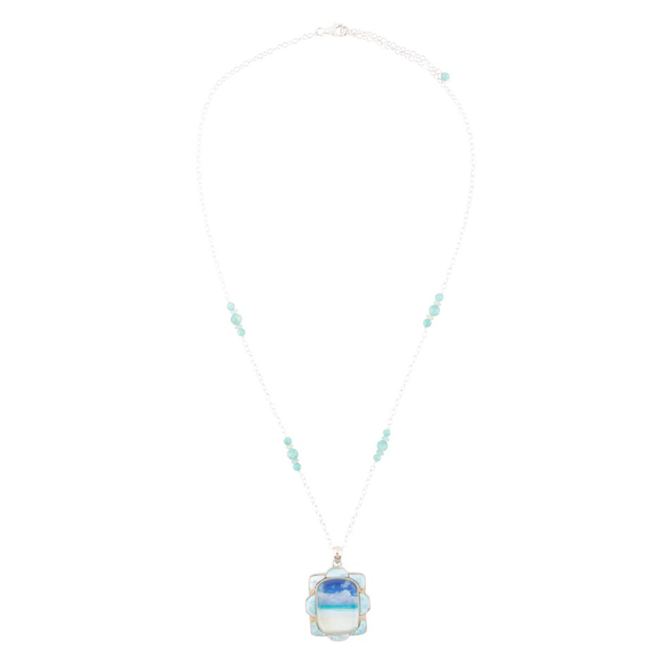 Collana con pendente in larimar blu spiaggia scenica e argento sterling