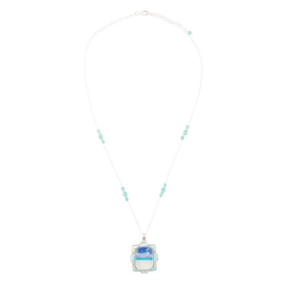 Collana con pendente in larimar blu spiaggia scenica e argento sterling