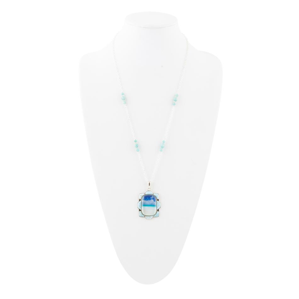 Collana con pendente in larimar blu spiaggia scenica e argento sterling