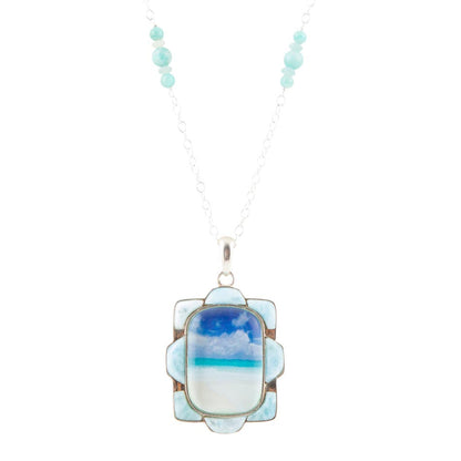 Collana con pendente in larimar blu spiaggia scenica e argento sterling