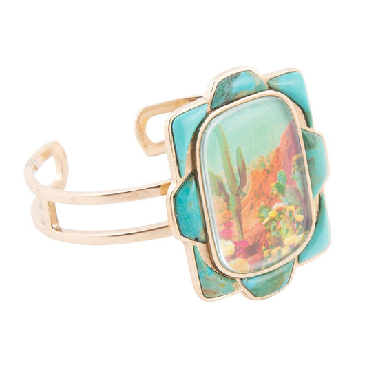 Bracciale a polsino dorato e turchese blu Sedona panoramico
