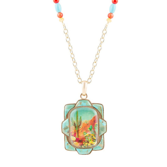 Collana con pendente dorato in turchese blu del deserto di Sedona panoramico