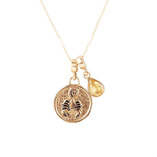 Scorpio - Collana con ciondolo dorato in citrino giallo dello zodiaco