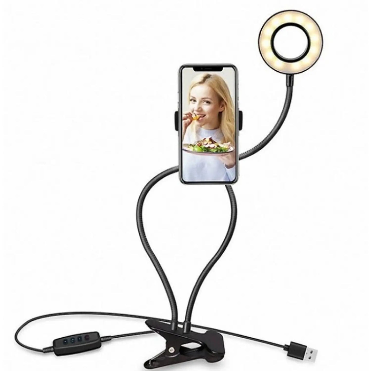 Selfie-ringlampa med justerbart stativ på 8 CM för smink och liveströmning