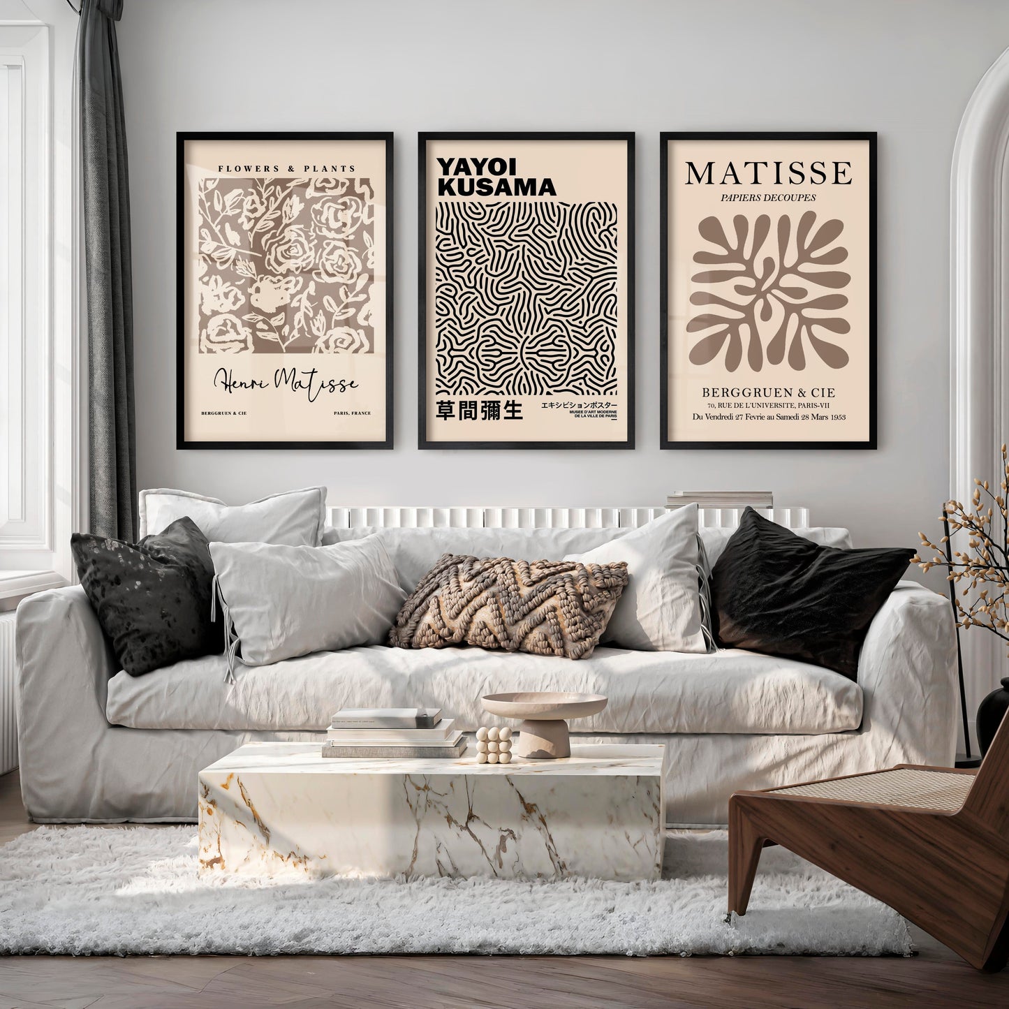 Set of 3 Pastel Beige Prints Henri Matisse and Yayoi Kusama