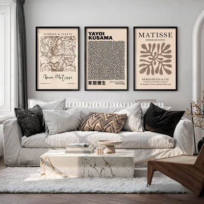 Set of 3 Pastel Beige Prints Henri Matisse and Yayoi Kusama