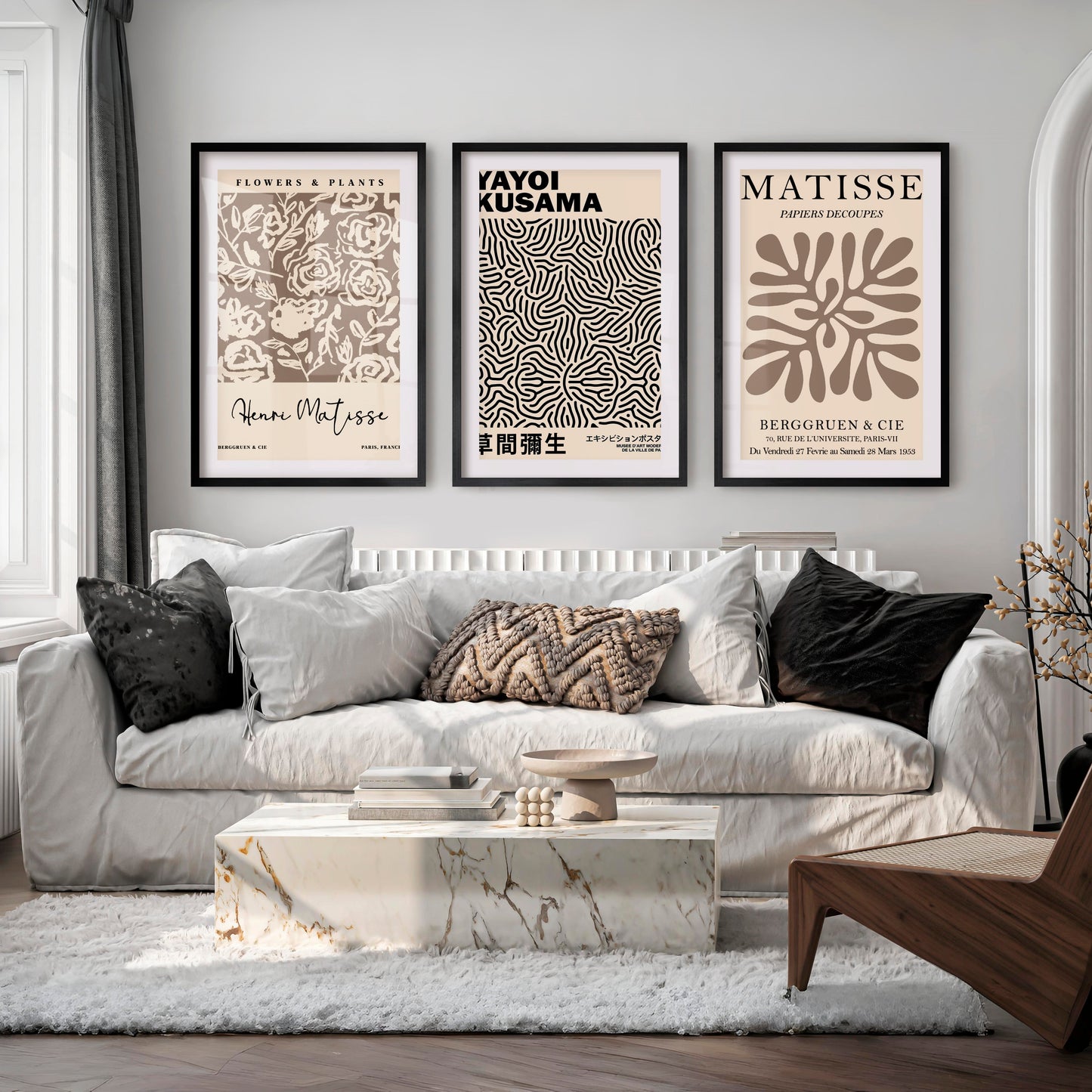Set of 3 Pastel Beige Prints Henri Matisse and Yayoi Kusama
