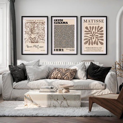 Set of 3 Pastel Beige Prints Henri Matisse and Yayoi Kusama