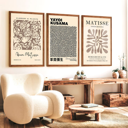 Set of 3 Pastel Beige Prints Henri Matisse and Yayoi Kusama