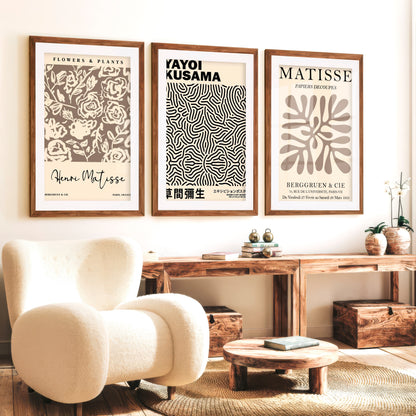 Set of 3 Pastel Beige Prints Henri Matisse and Yayoi Kusama