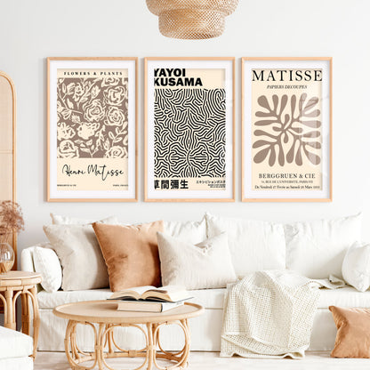 Set of 3 Pastel Beige Prints Henri Matisse and Yayoi Kusama