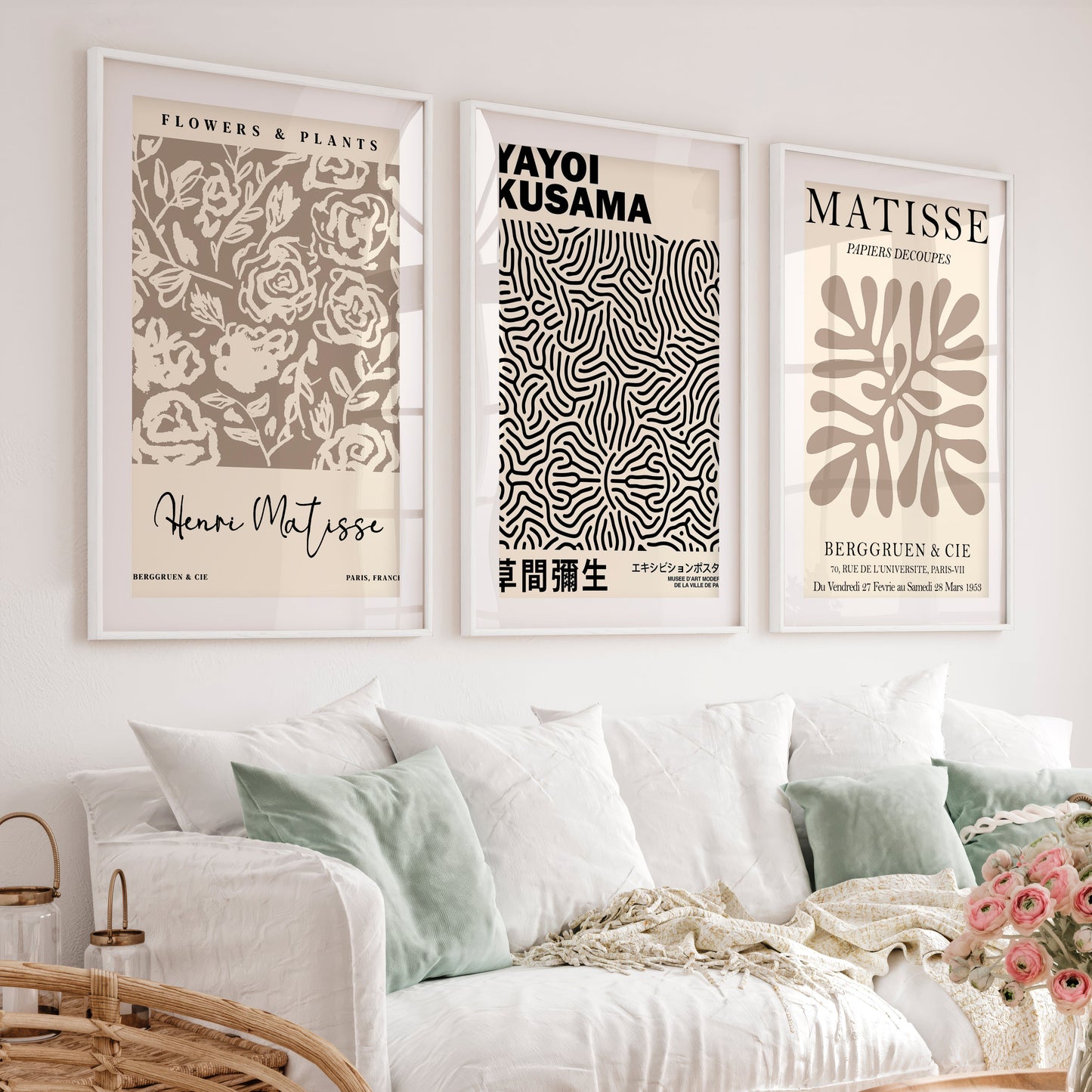 Set of 3 Pastel Beige Prints Henri Matisse and Yayoi Kusama