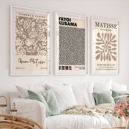 Set of 3 Pastel Beige Prints Henri Matisse and Yayoi Kusama