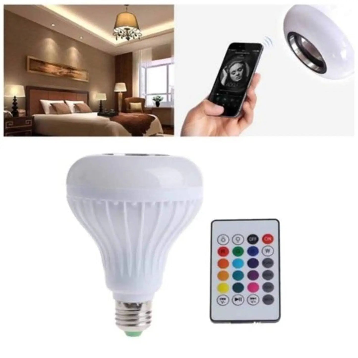 Sju-färgs LED-lampa med fjärrkontroll och trådlöst ljud