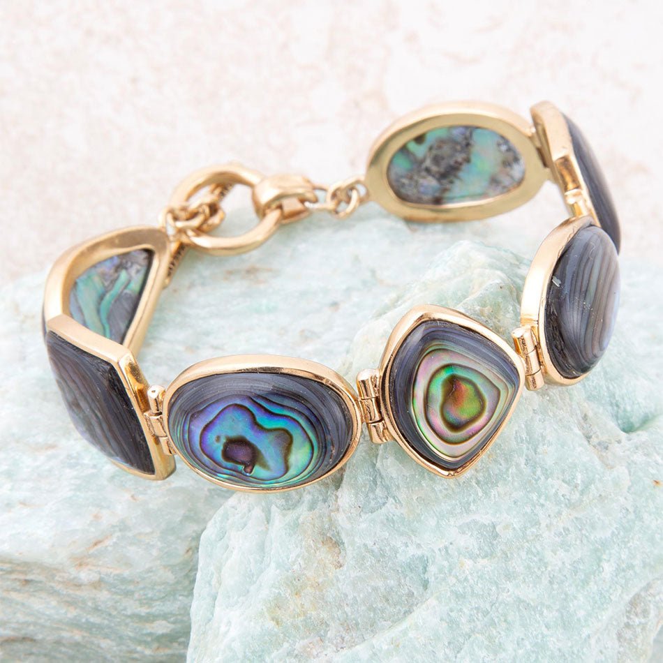 Vormen van Blauwe en Groene Abalone Gouden Schakelarmband