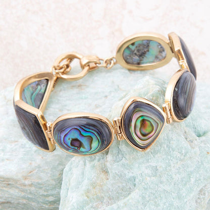 Vormen van Blauwe en Groene Abalone Gouden Schakelarmband