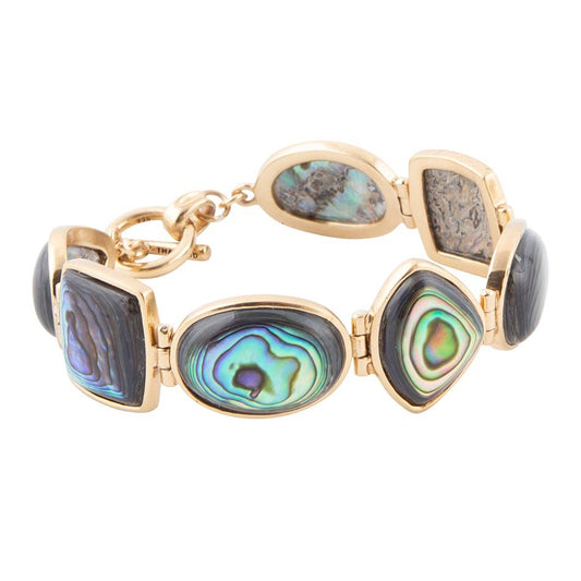 Vormen van Blauwe en Groene Abalone Gouden Schakelarmband