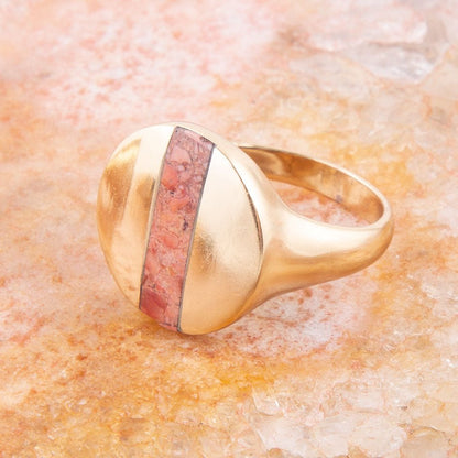 Signet Orange Sponge Coral and Golden Circle Ring